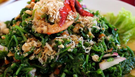 Spicy shrimp with spinach on a dish