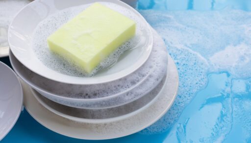 Soapy dishes in sink