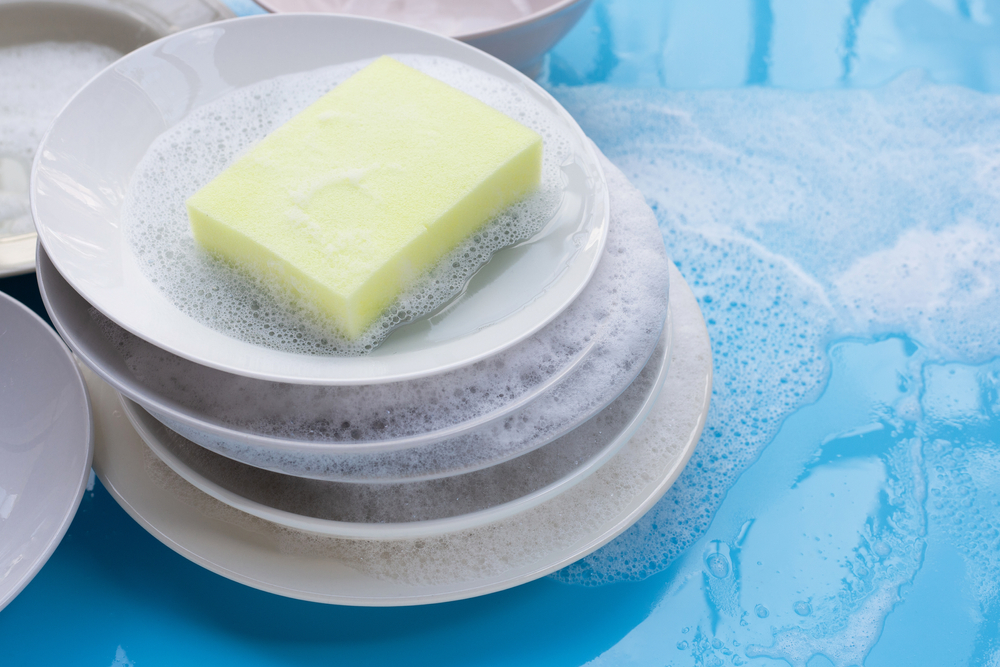 Soapy dishes in sink