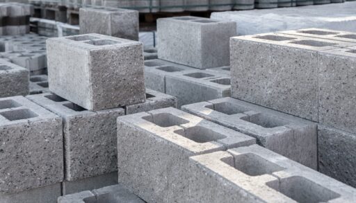Concrete cinder blocks in a pile