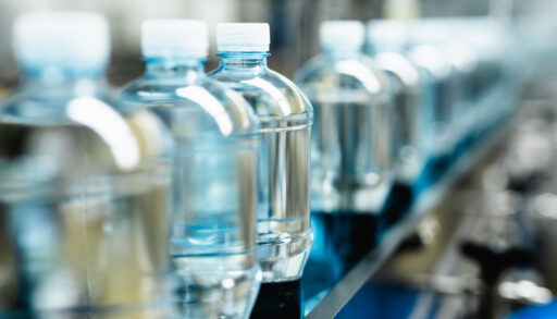 Plastic water bottles in production line
