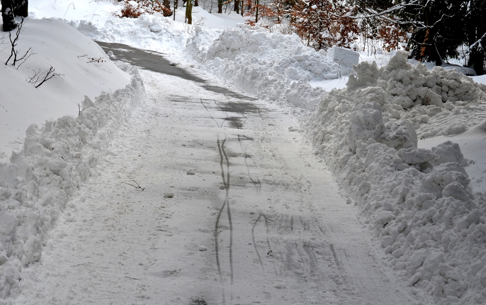 Snowy road in forest