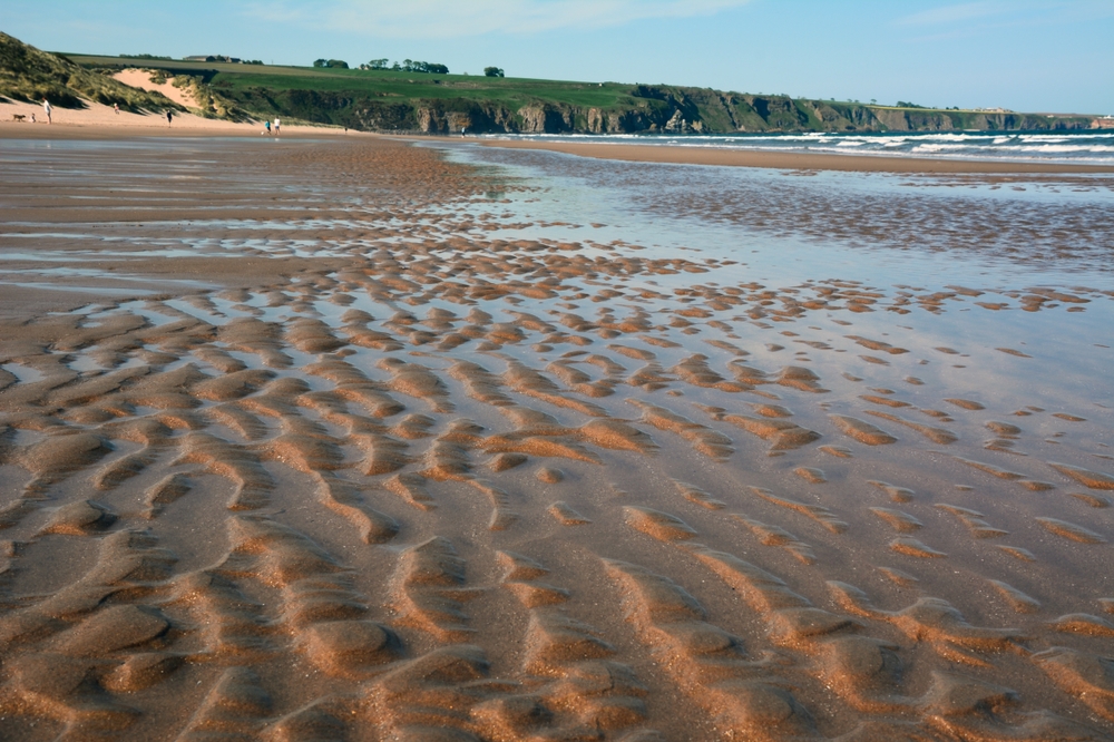 Low tide revealing holes in sand bottom