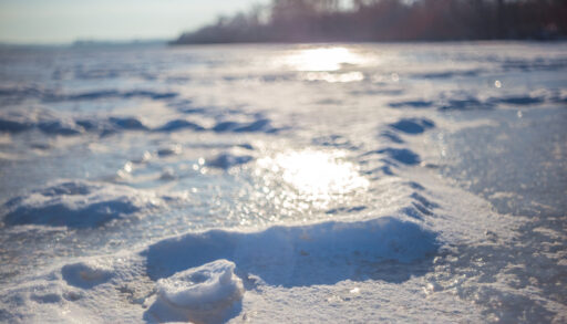Close-up of ice on a frozen river.