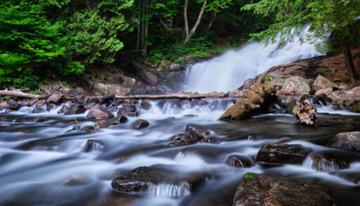 Hatchery Falls, Ontario on a cloudy day.