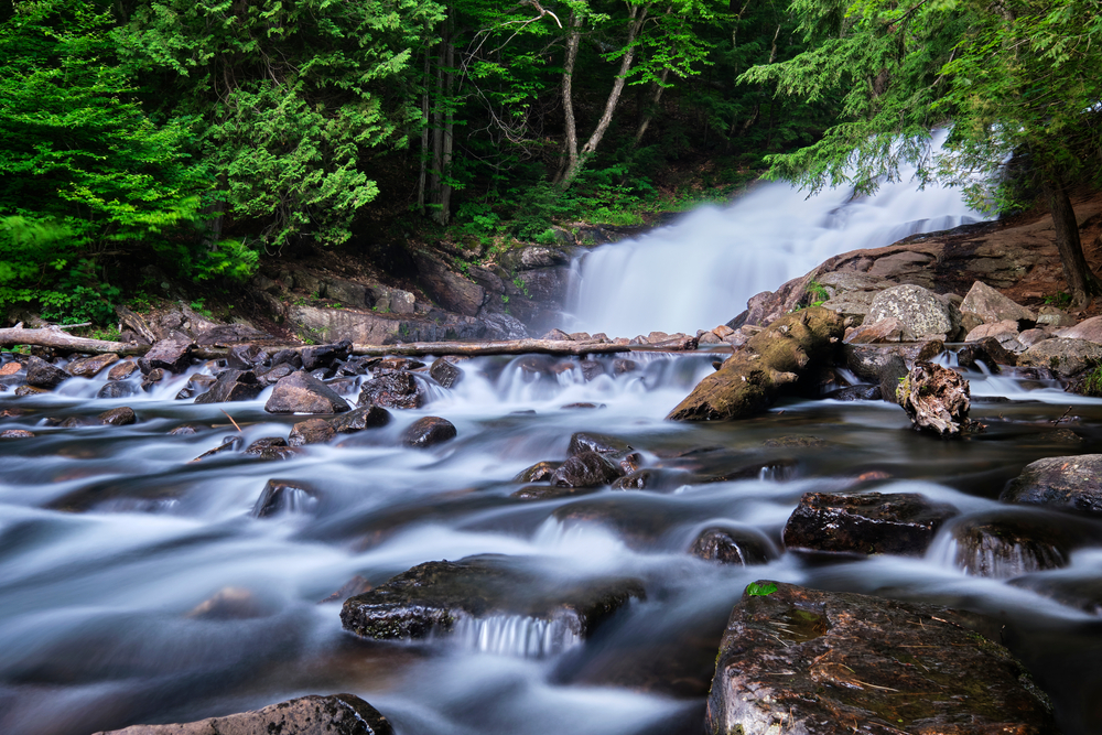Hatchery Falls, Ontario on a cloudy day.