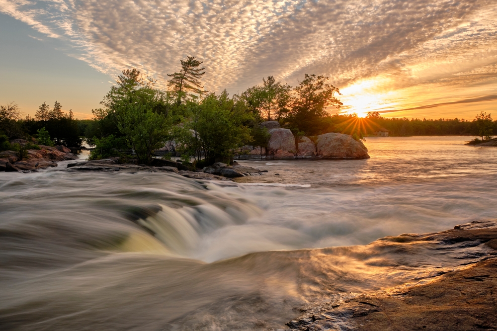 Burleigh Falls, Ontario at sunset.