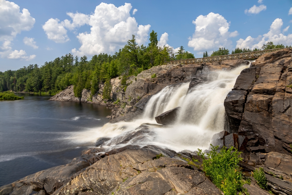 Muskoka High Falls, Ontario on a sunny day.