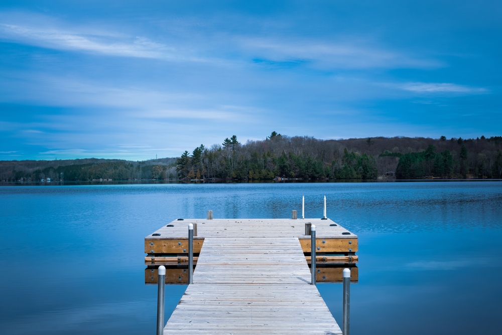 Empty dock on Bob Lake, Minden, Ontario.