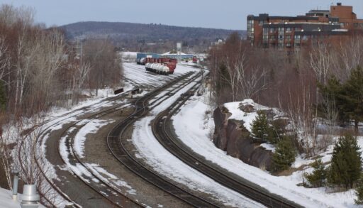 View of the Ontario Northland rail yard in North Bay, Ontario.