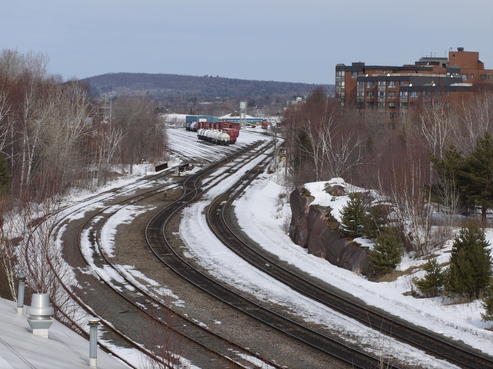 View of the Ontario Northland rail yard in North Bay, Ontario.