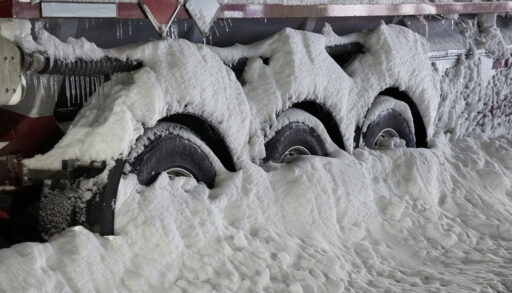 delivery truck stuck in snow