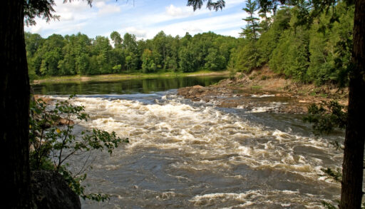 View of the white rapids along the Ottawa River.