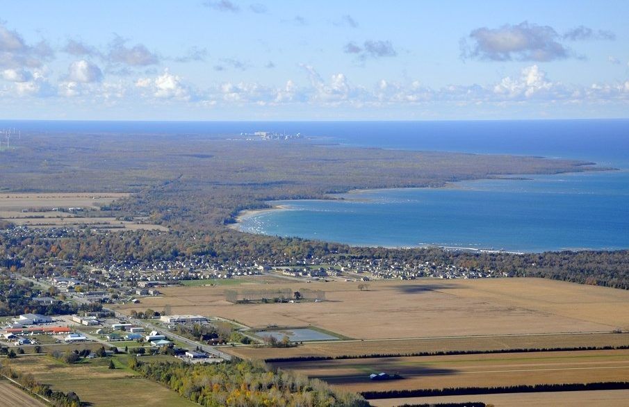 Aerial view of Lake Huron near Port Elgin, Ontario.