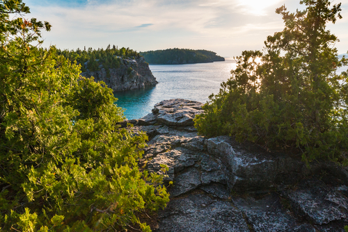 View of a lake from Halfway Rock Point on the Bruce Peninsula, Ontario, Canada.