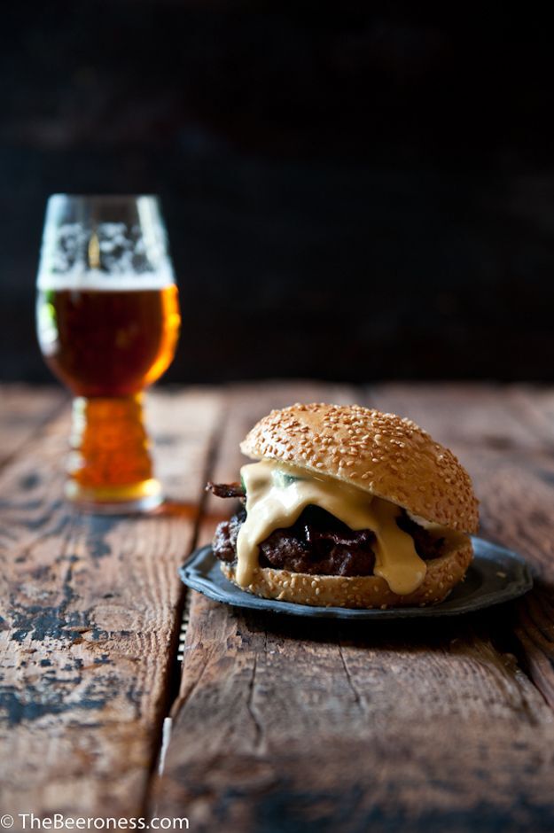 Jalapeño-Beer Cheeseburger with Beer-Candied Bacon