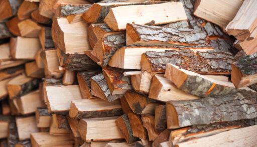 Close-up of a pile of firewood.