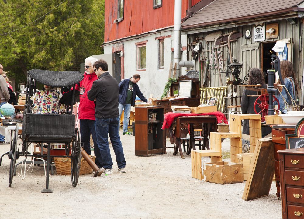 Group of people at an antique market in Guelph, Ontario.