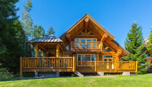 Large, modern log cabin.