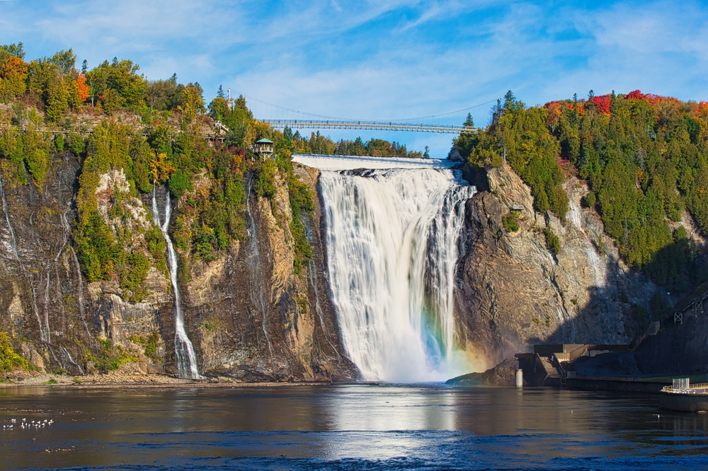 Montmorency Falls on an autumn day in Quebec.