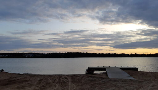 Sunset near a dock on Wollaston Lake, Saskatchewan.