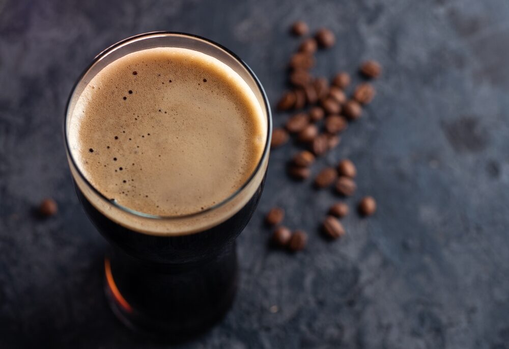 Close-up of a dark-coloured beer made with coffee.