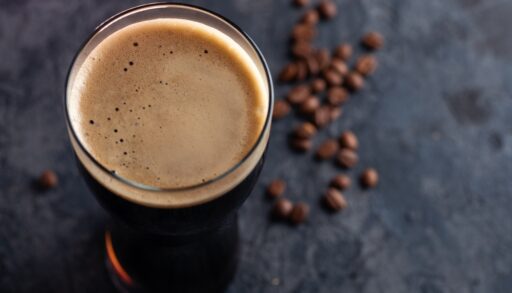 Close-up of a dark-coloured beer made with coffee.