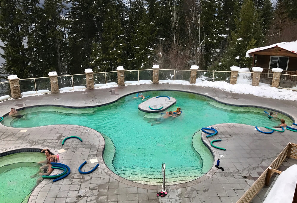 Turquoise-coloured pool at Halcyon Hot Springs and Spa, British Columbia.