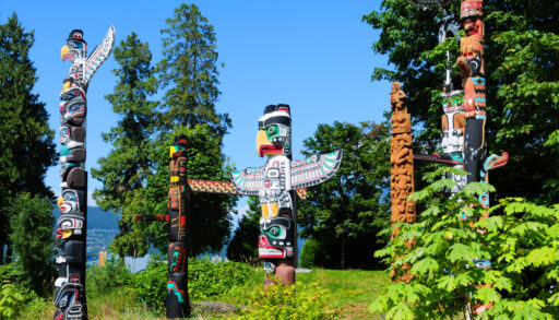 Totem poles in Stanley Park, Vancouver, British Columbia.
