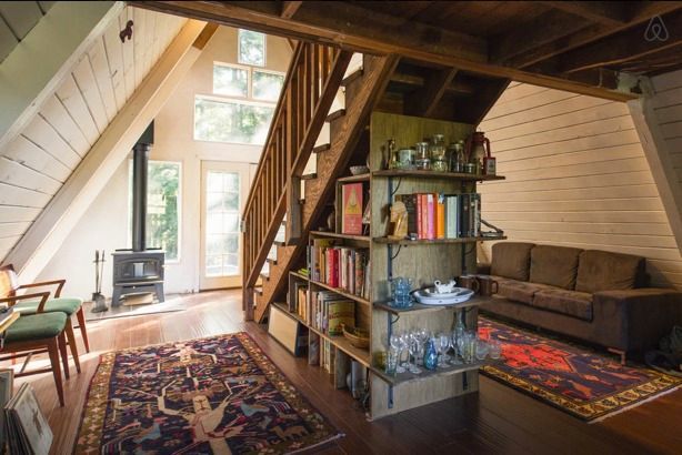 Staircase with bookshelf underneath