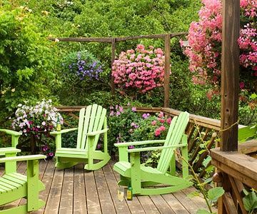 Hanging baskets surrounding deck