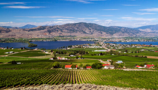 View of the small town of Osoyoos, British Columbia on a sunny day.