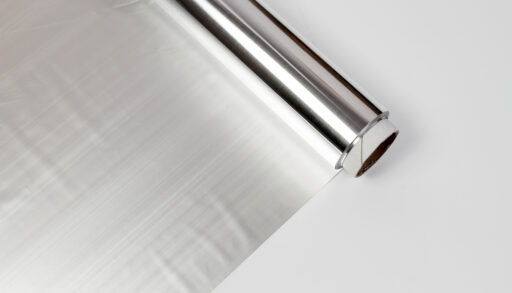 Close-up of a roll of aluminum foil.