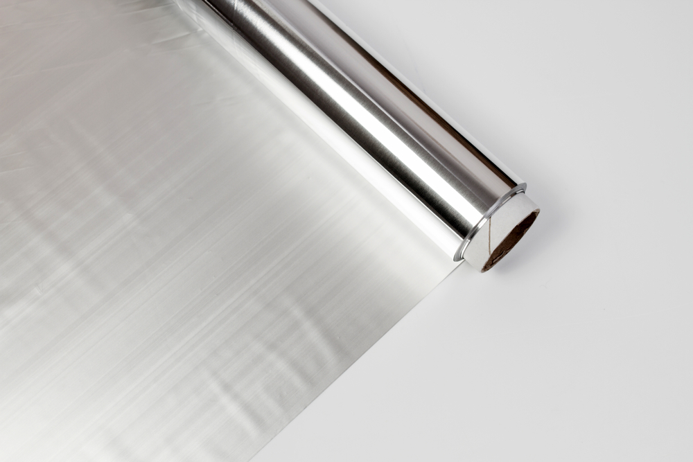 Close-up of a roll of aluminum foil.