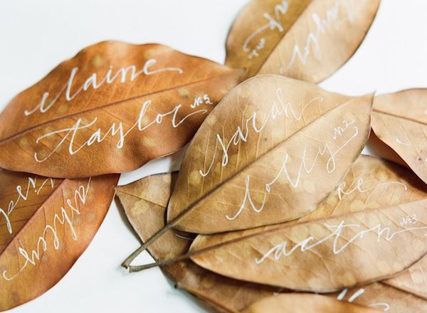 Gold leaf reception table cards