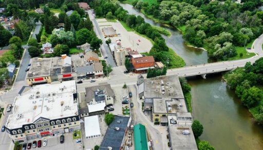 Aerial view of St. Jacobs, Ontario.