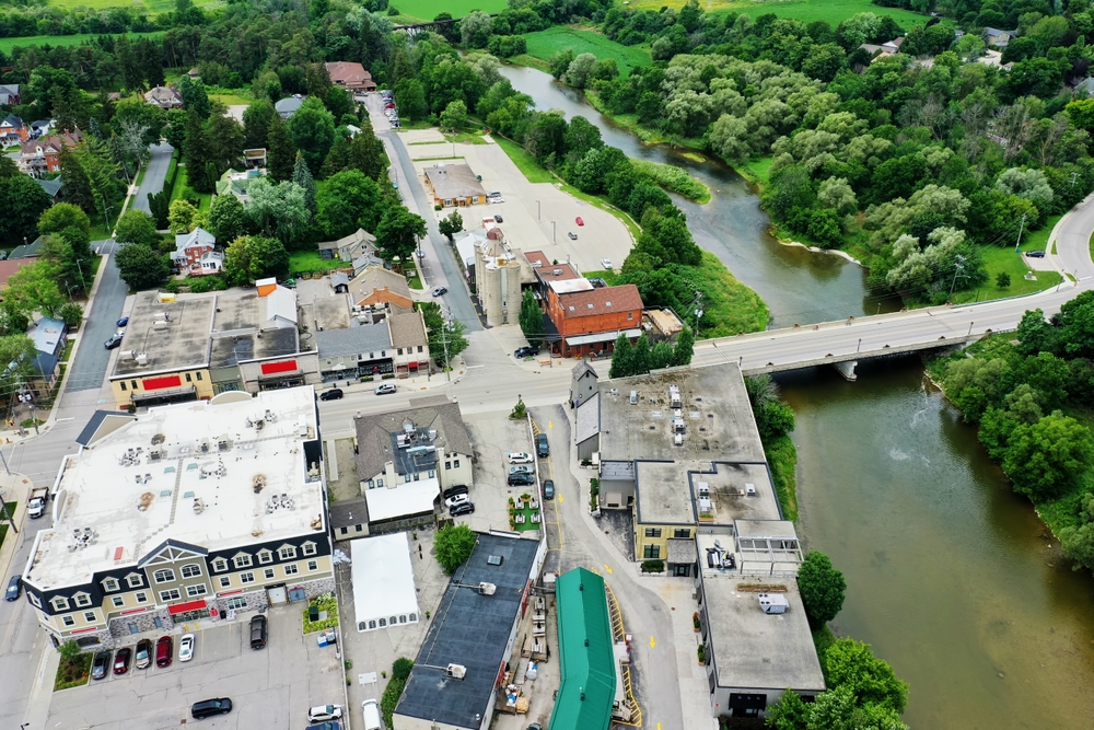 Aerial view of St. Jacobs, Ontario.