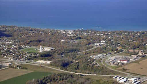 Aerial view of Kincardine, Ontario near Lake Huron.