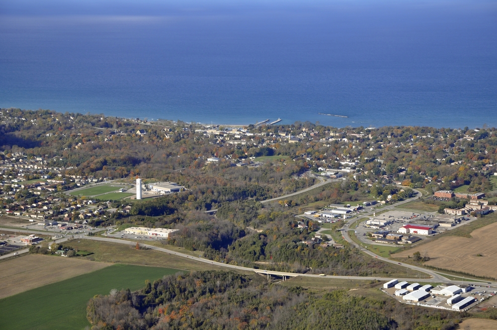 Aerial view of Kincardine, Ontario near Lake Huron.