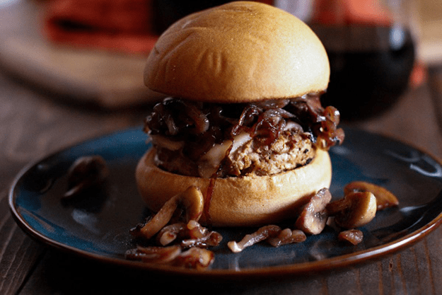Caramelized shallot and mushroom burger