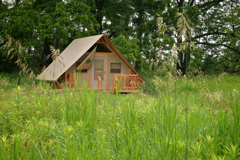 Brown Parks Canada oTENTik tent in Bob Hunter Memorial Park, Rouge National Urban Park, Markham, Ontario.
