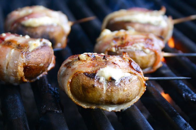 Blue Cheese Bacon-Wrapped Mushrooms