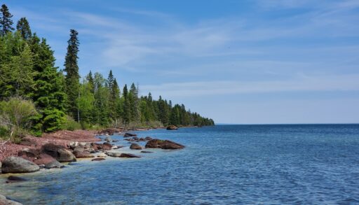 The shoreline of Isle Royale National Park on Lake Superior in Michigan, United States.
