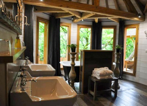 View of the bathroom in one of the castle tree houses.