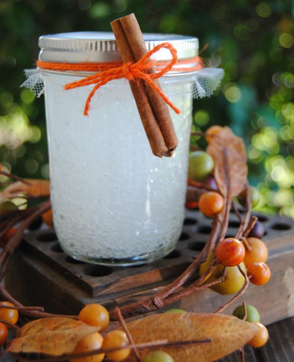 Jar filled with simmering pot ingredients.