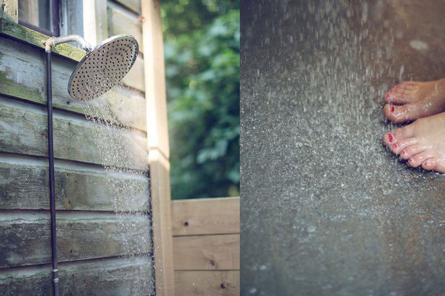 The outdoor shower at the restored barn.
