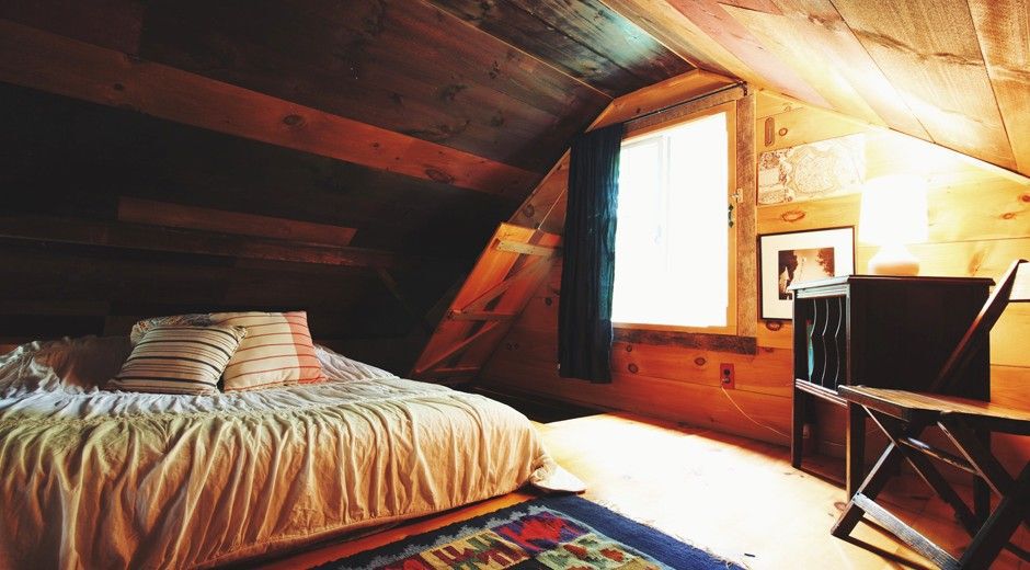 The loft bed in the restored barn.