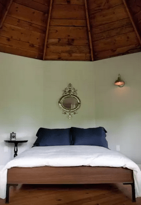 A view of the silo bedroom in the restored barn.