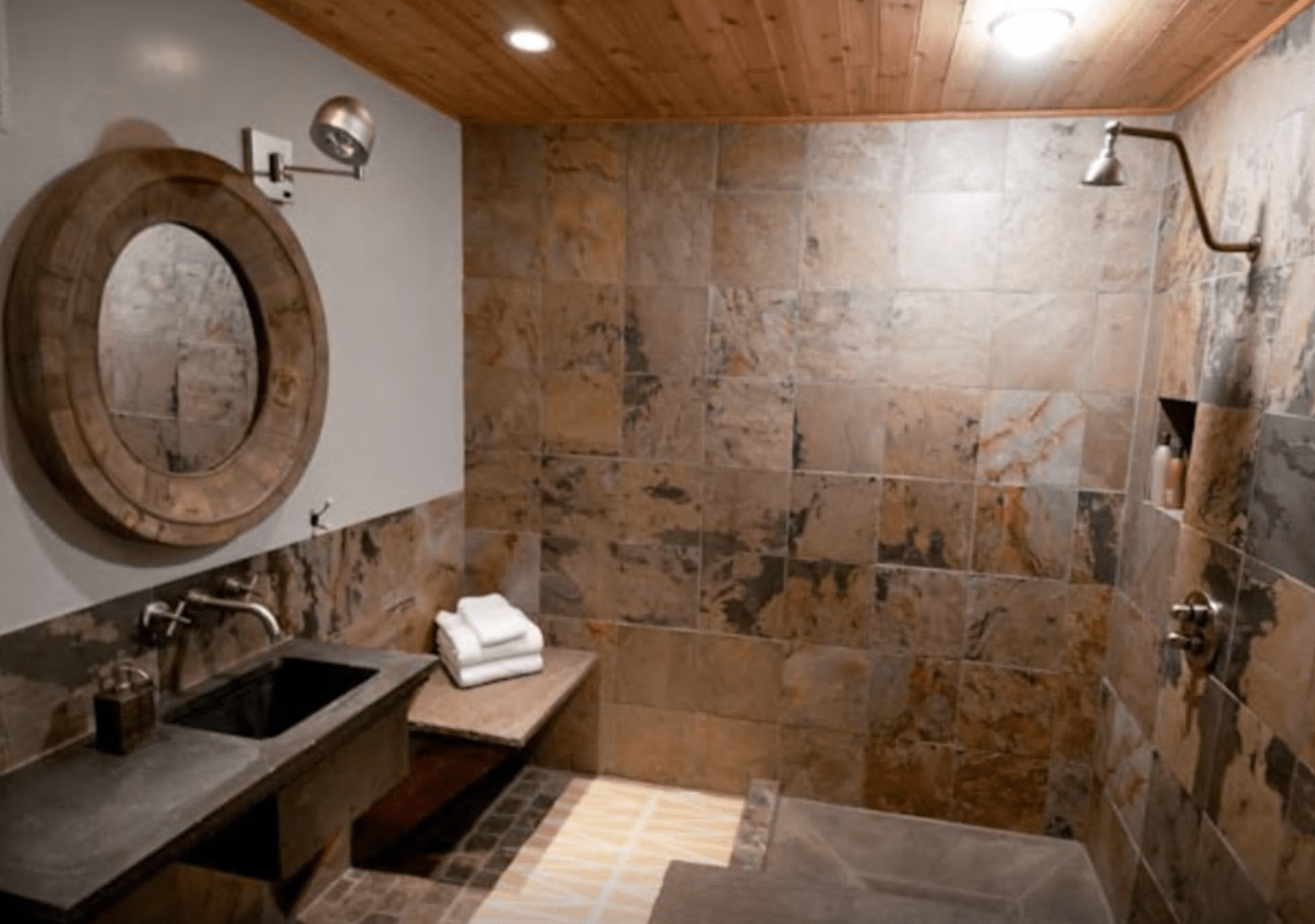 A view of the downstairs bathroom in the restored barn.