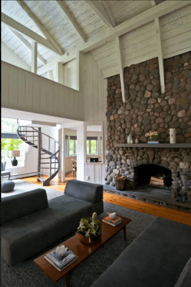A view of the living room in the restored barn.